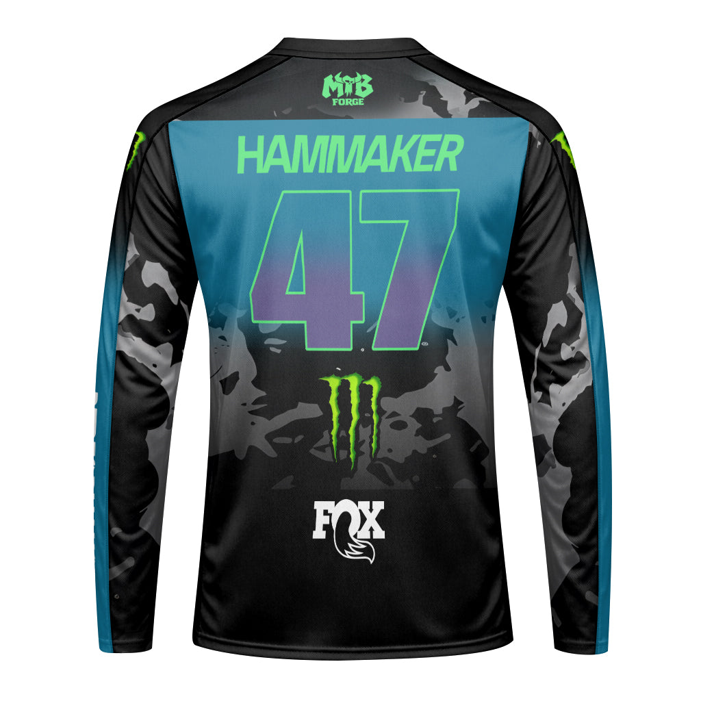 Seth Hammaker 47 Kawasaki Monster Energy Pro Circuit Long Sleeve Motocross Jersey - back view mockup