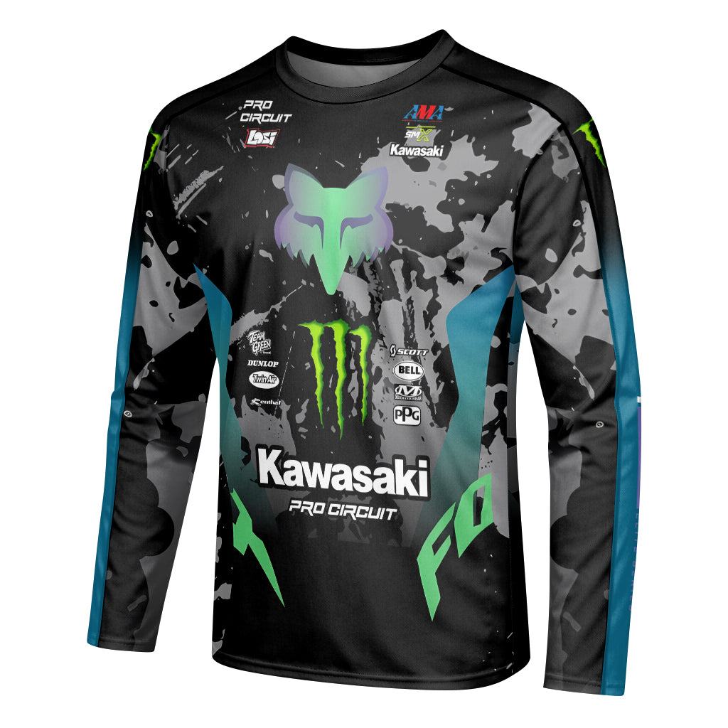 Seth Hammaker 47 Kawasaki Monster Energy Pro Circuit Long Sleeve Motocross Jersey - left side mockup