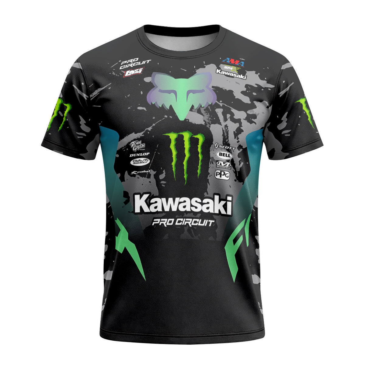 Seth Hammaker 47 Kawasaki Monster Energy Pro Circuit Short Sleeve Motocross Jersey - front view mockup