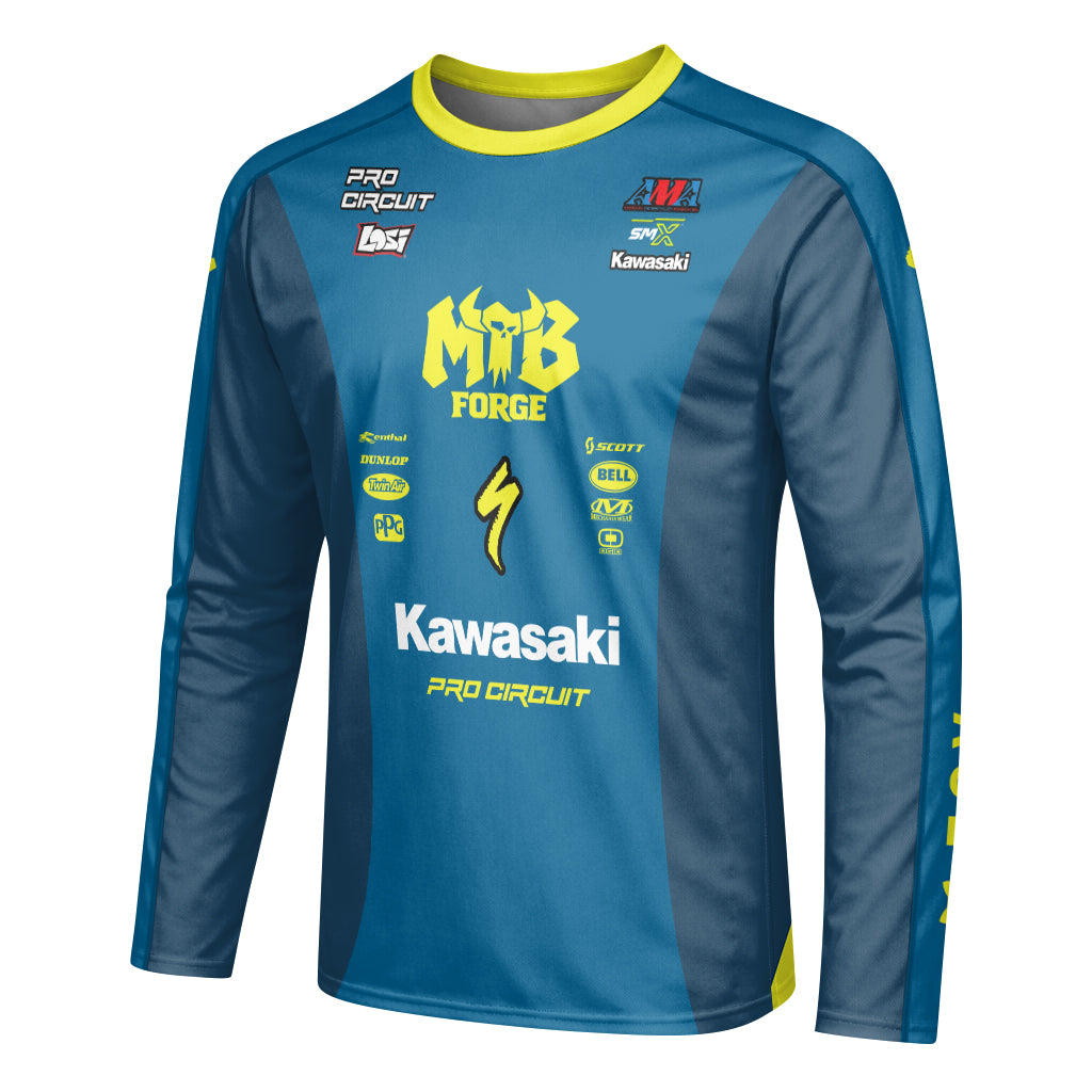 Seth Hammaker 56 Kawasaki Pro Circuit Long Sleeve Motocross Jersey – Left Side View Mockup