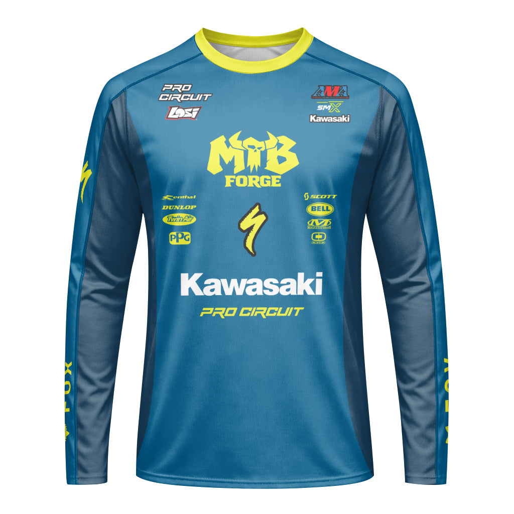 Seth Hammaker 56 Kawasaki Pro Circuit Youth Long Sleeve Motocross Jersey – Front View Mockup