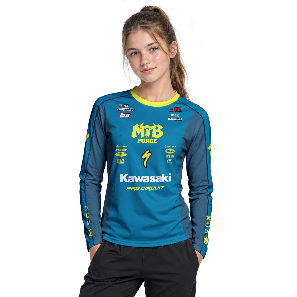 Seth Hammaker 56 Kawasaki Pro Circuit Youth Long Sleeve Motocross Jersey – Girl Lifestyle View