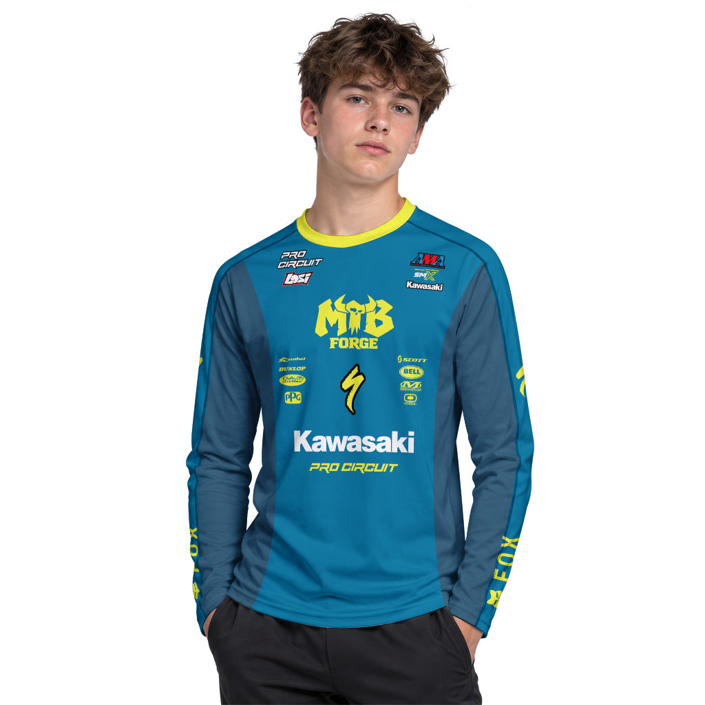Seth Hammaker 56 Kawasaki Pro Circuit Youth Long Sleeve Motocross Jersey – Boy Lifestyle View