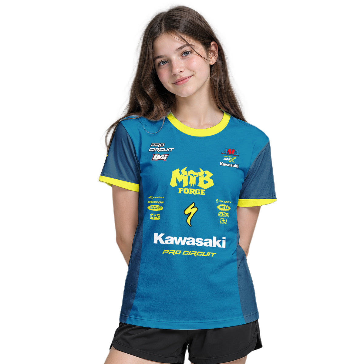 Seth Hammaker 56 Kawasaki Pro Circuit Youth Short Sleeve Motocross Jersey – Girl Lifestyle View