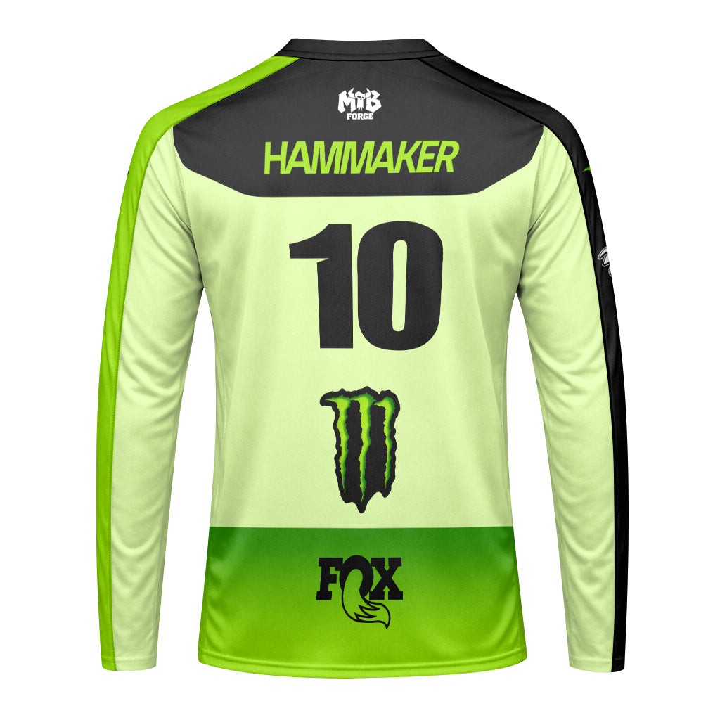 Seth Hammaker Kawasaki Monster Energy Green Black Long Sleeve Motocross Jersey - back view mockup