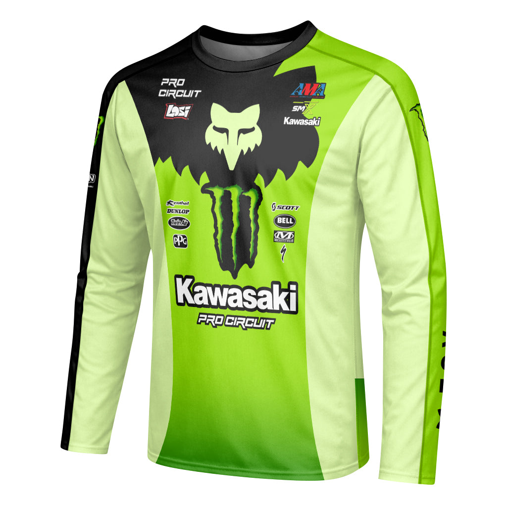 Seth Hammaker Kawasaki Monster Energy Green Black Long Sleeve Motocross Jersey - left side mockup