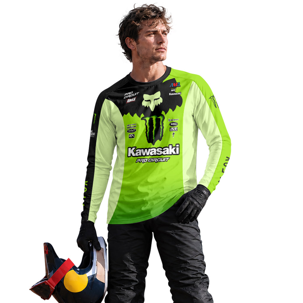 Seth Hammaker Kawasaki Monster Energy Green Black Long Sleeve Motocross Jersey - lifestyle view