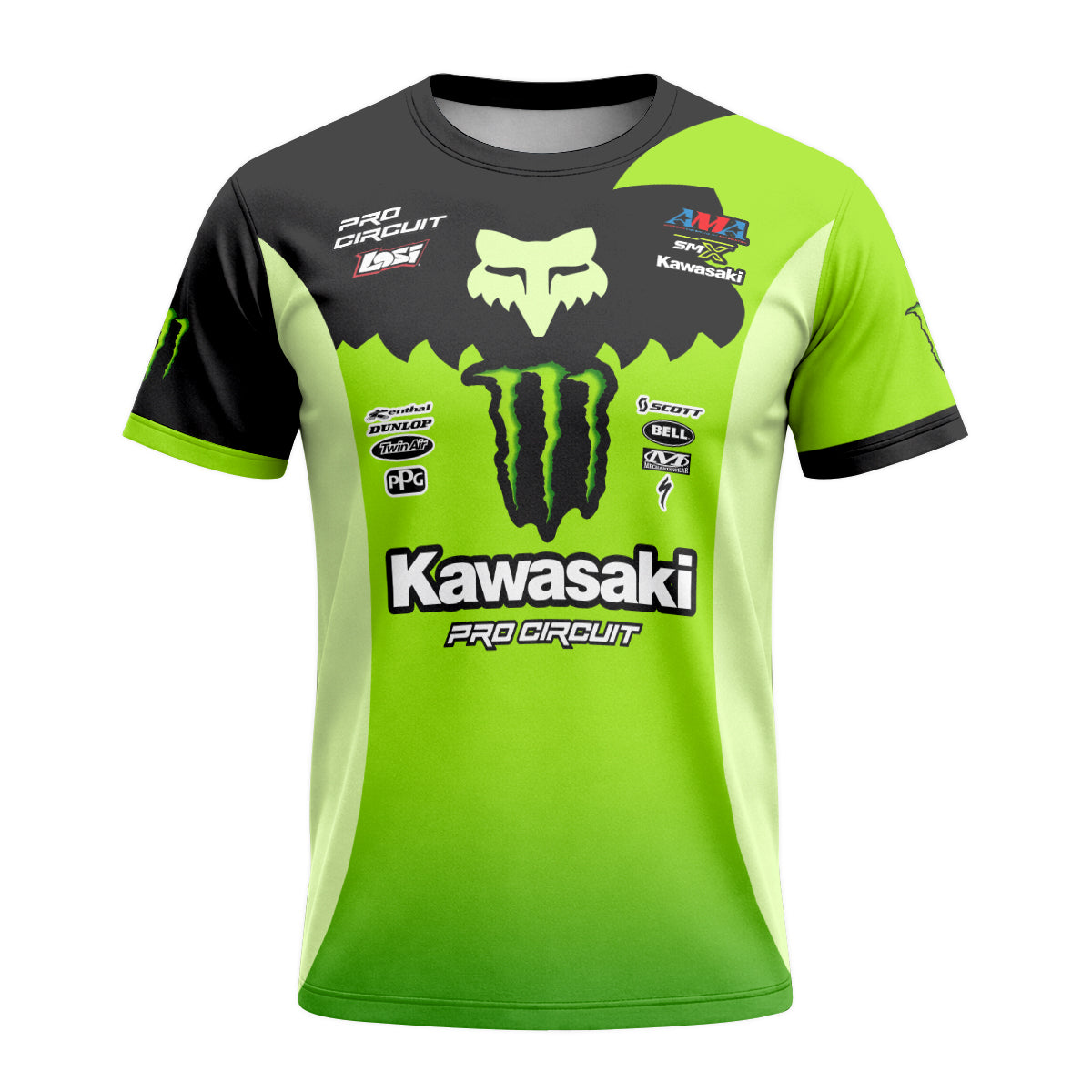 Seth Hammaker Kawasaki Monster Energy Green Black Short Sleeve Motocross Jersey - front view mockup