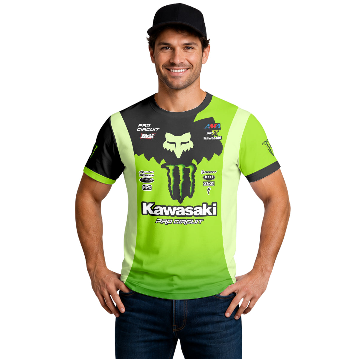 Seth Hammaker Kawasaki Monster Energy Green Black Short Sleeve Motocross Jersey - lifestyle view