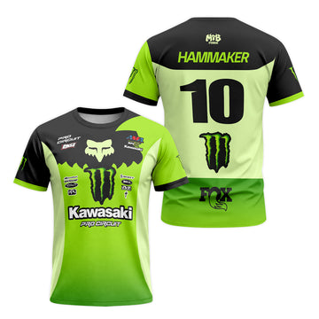 Seth Hammaker Kawasaki Monster Energy Green Black Short Sleeve Motocross Jersey - front and back view