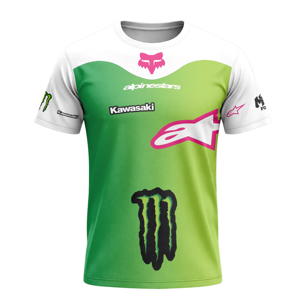Sexton 4 Kawasaki Alpinestars Green Pink Short Sleeve Motocross Jersey - front view mockup