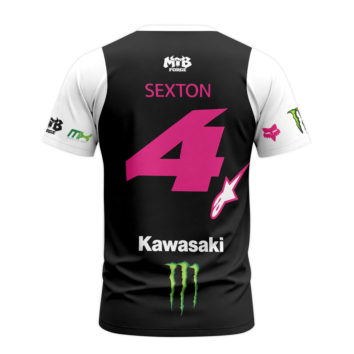 Sexton 4 Kawasaki Alpinestars Green Pink Short Sleeve Motocross Jersey - back view mockup
