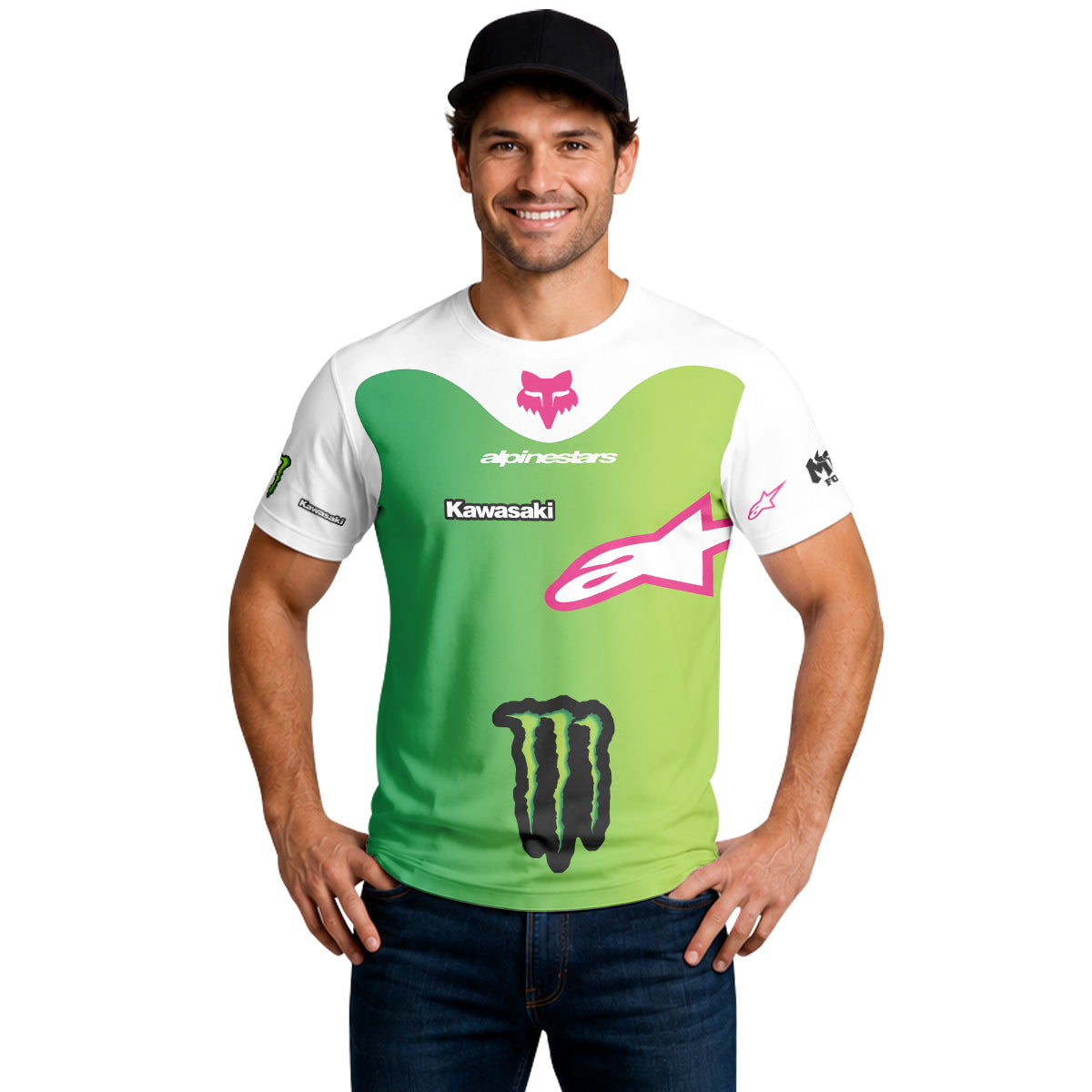 Sexton 4 Kawasaki Alpinestars Green Pink Short Sleeve Motocross Jersey - lifestyle view
