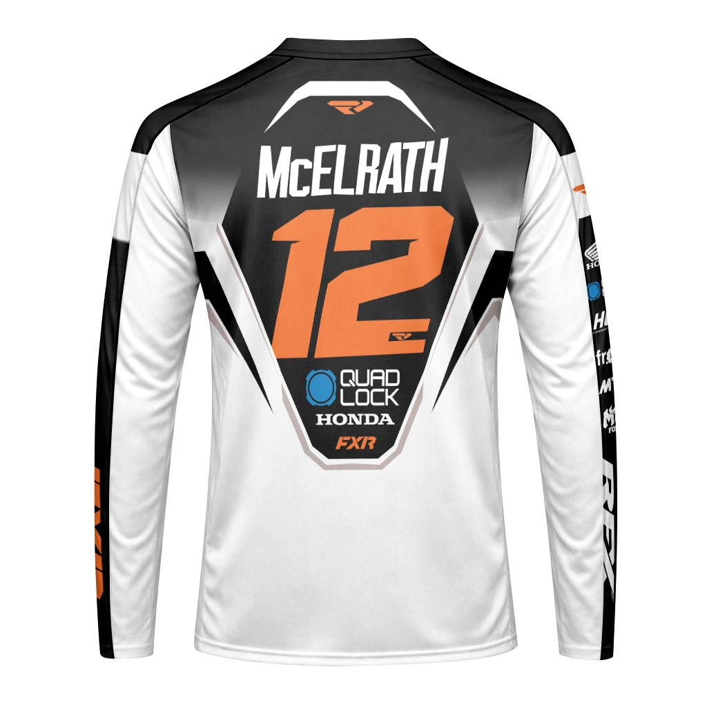 Shane McElrath #12 FXR Quad Lock Honda Long Sleeve Motocross Jersey – Back View Mockup
