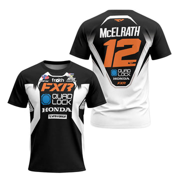 Shane McElrath #12 FXR Quad Lock Honda Short Sleeve Motocross Jersey – Front and Back View