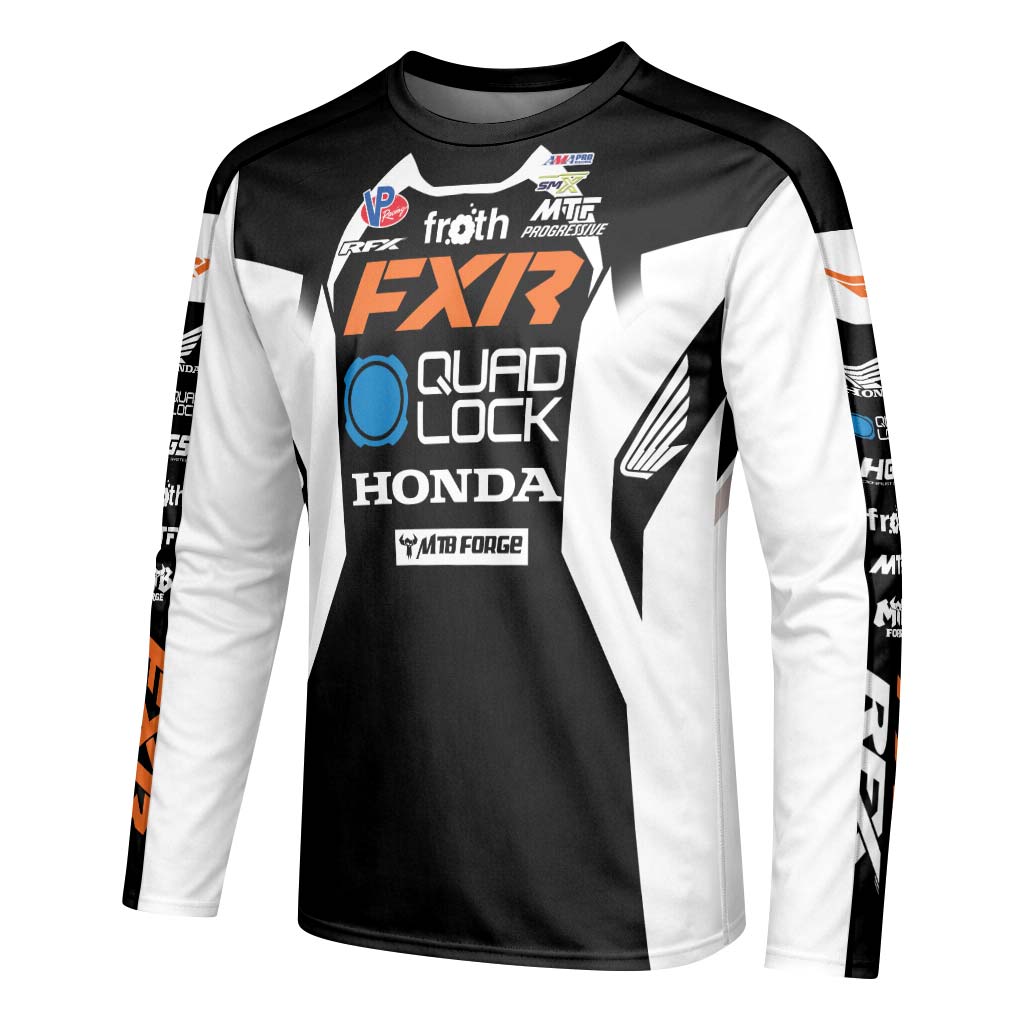 Shane McElrath #12 FXR Quad Lock Honda Youth Long Sleeve Motocross Jersey – Left Side View Mockup