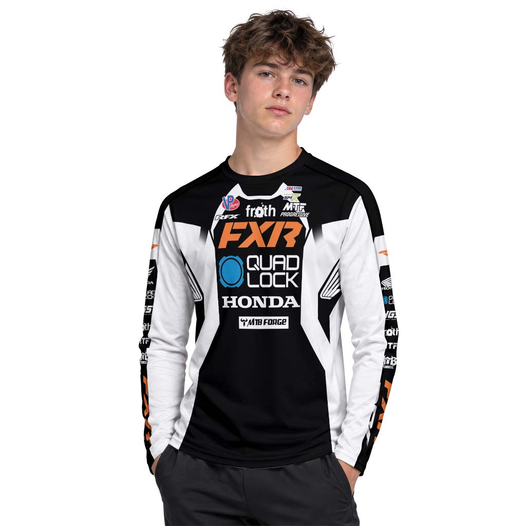 Shane McElrath #12 FXR Quad Lock Honda Youth Long Sleeve Motocross Jersey – Boy Lifestyle View