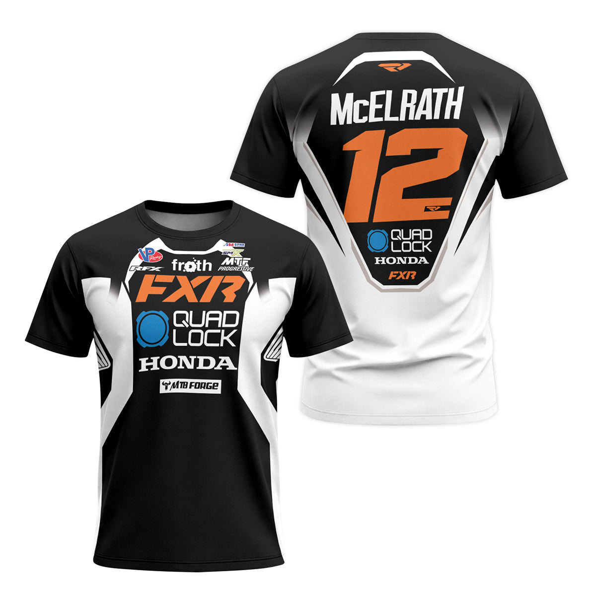 Shane McElrath #12 FXR Quad Lock Honda Youth Short Sleeve Motocross Jersey – Front and Back View