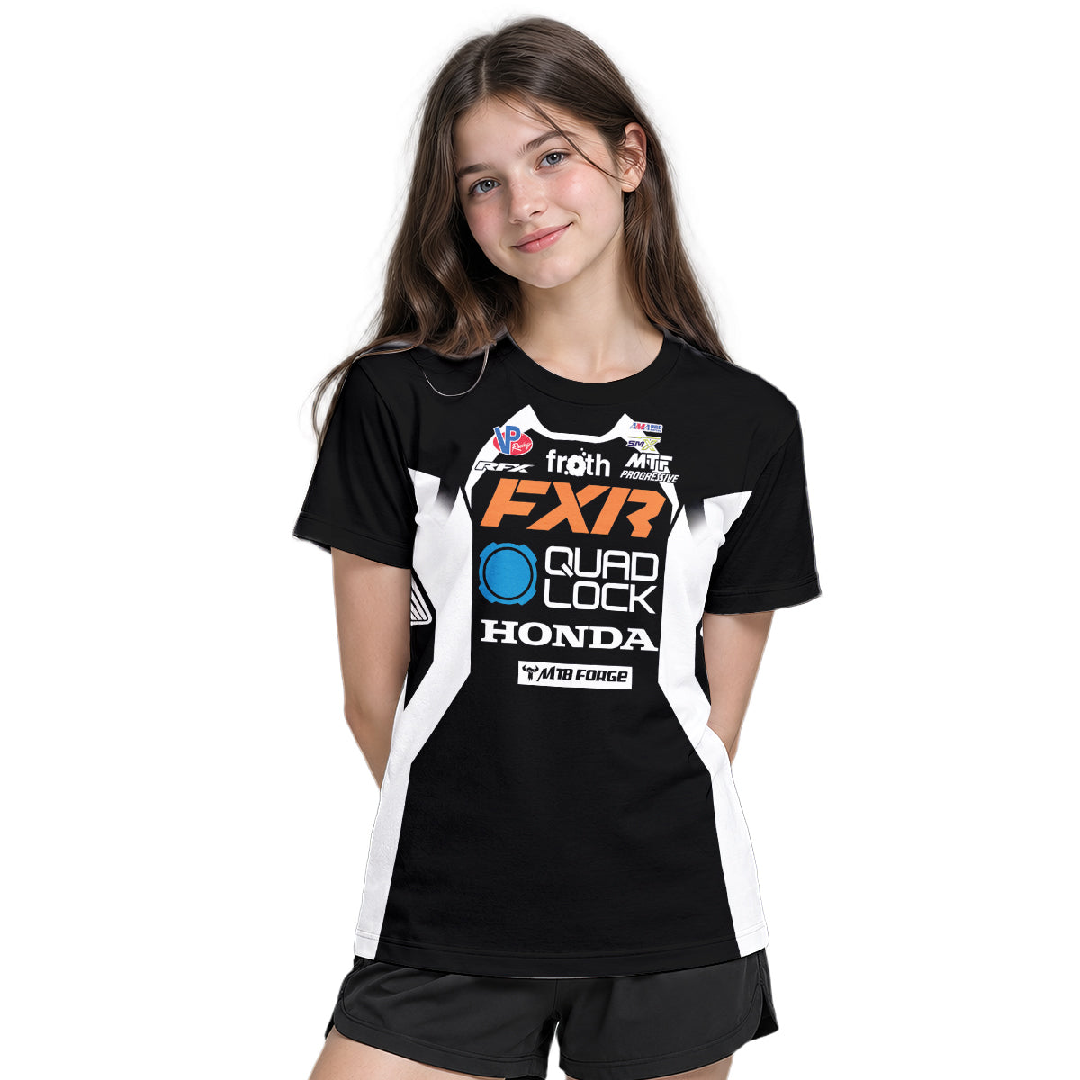 Shane McElrath #12 FXR Quad Lock Honda Youth Short Sleeve Motocross Jersey – Girl Lifestyle View