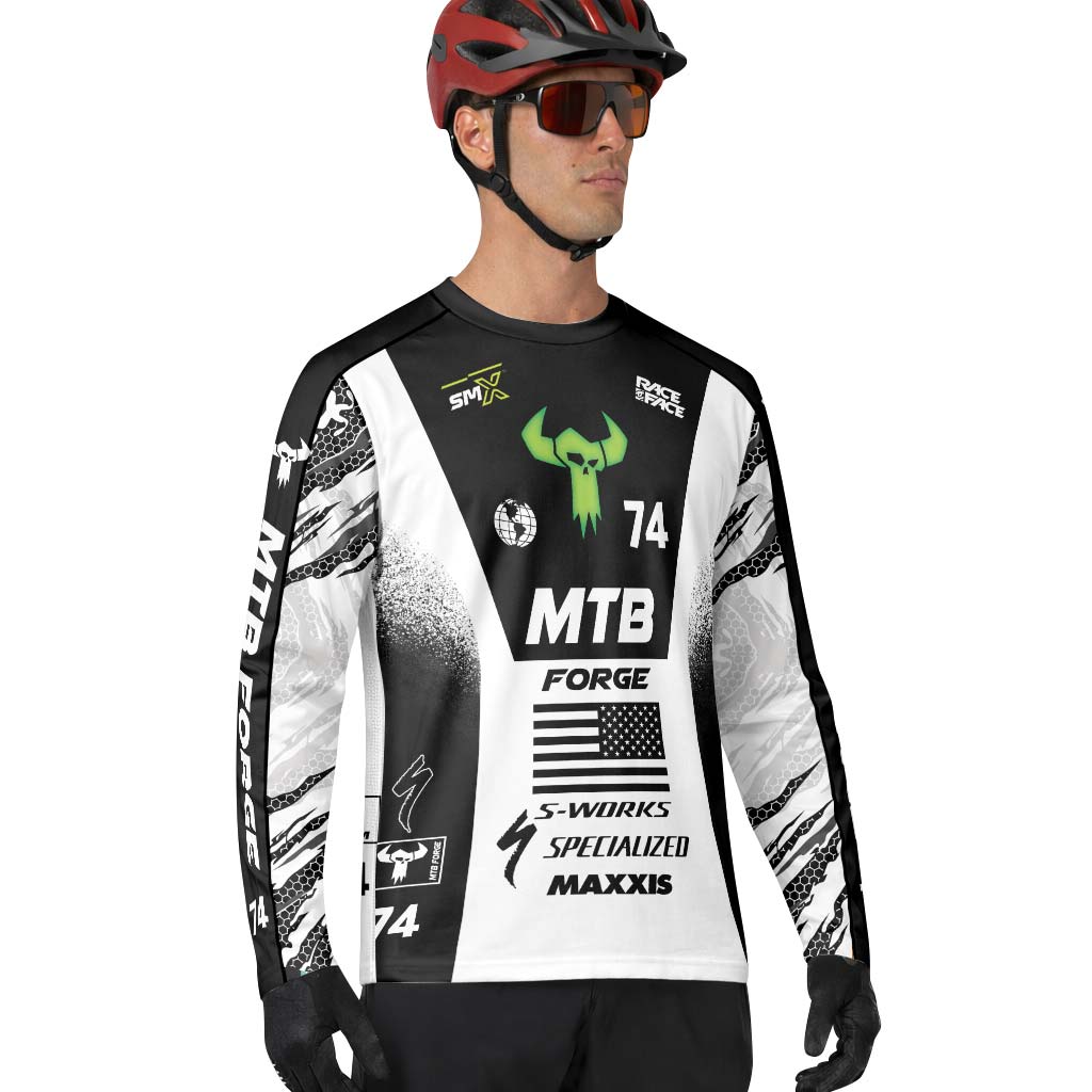 Specialized 74 Black White Factory Race Long Sleeve Mountain Bike Jersey – Lifestyle View