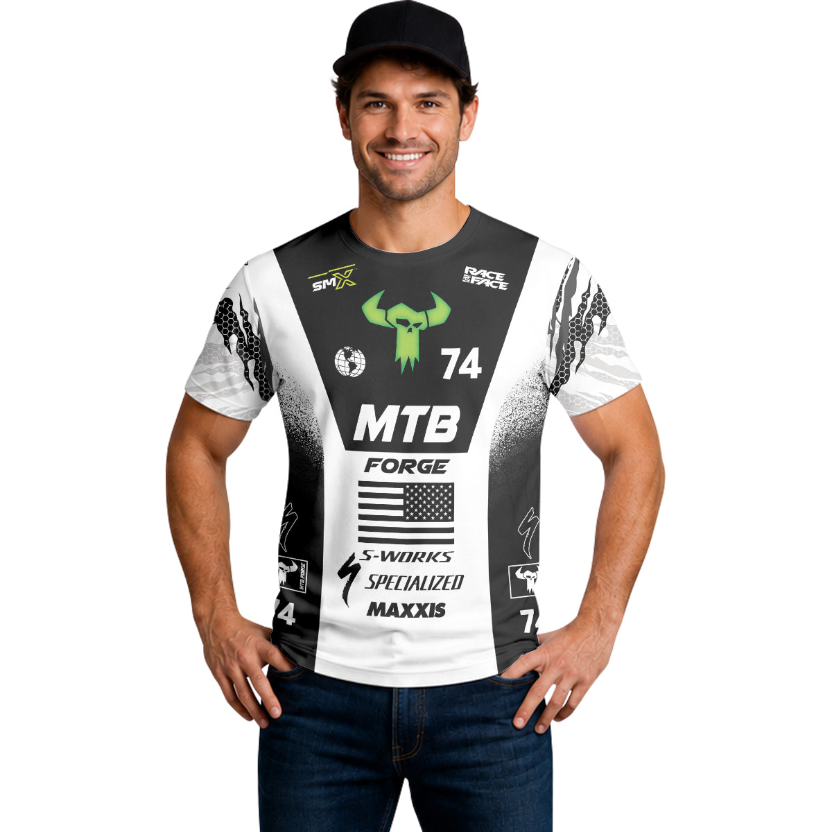 Specialized 74 Black White Factory Race Short Sleeve Mountain Bike Jersey – Lifestyle View