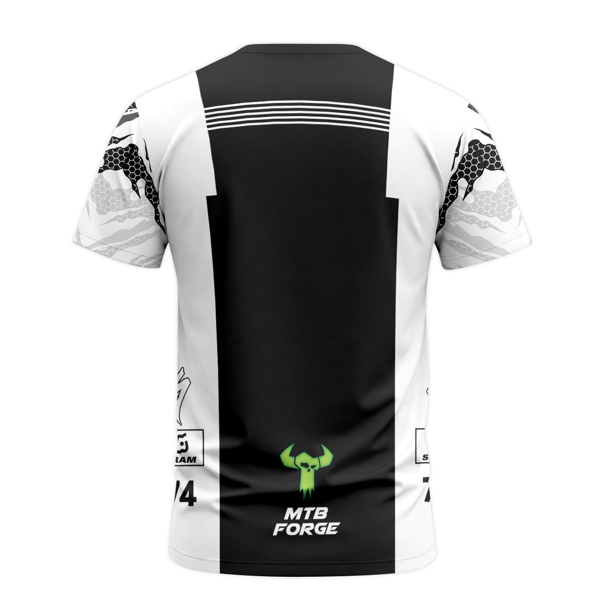 Specialized 74 Black White Factory Race Youth Short Sleeve Mountain Bike Jersey – Back View Mockup