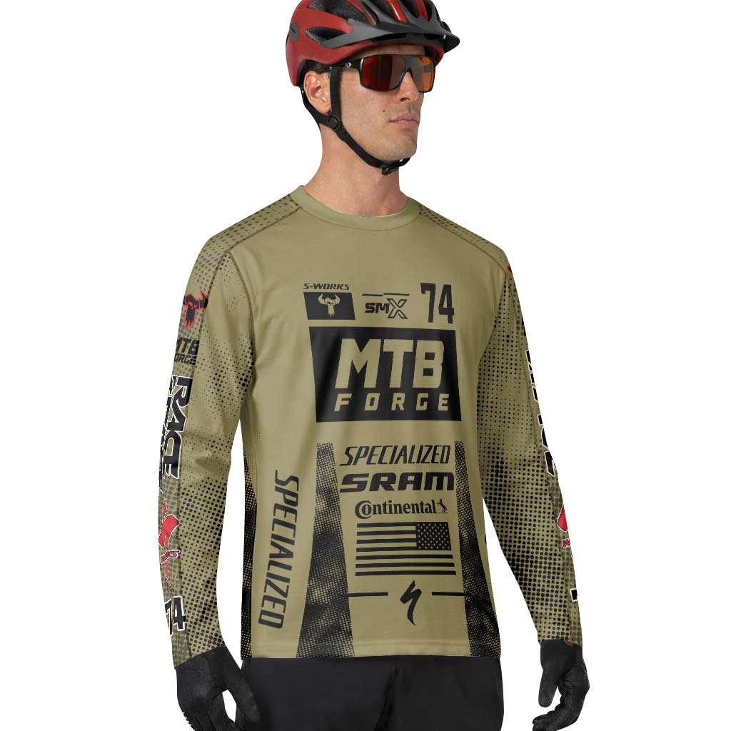 Specialized 74 Khaki Black Long Sleeve Mountain Bike Jersey – Lifestyle View