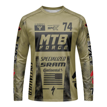 Specialized 74 Khaki Black Long Sleeve Mountain Bike Jersey – Front View Mockup
