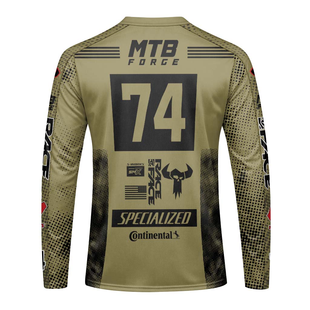 Specialized 74 Khaki Black Long Sleeve Mountain Bike Jersey – Front View Mockup