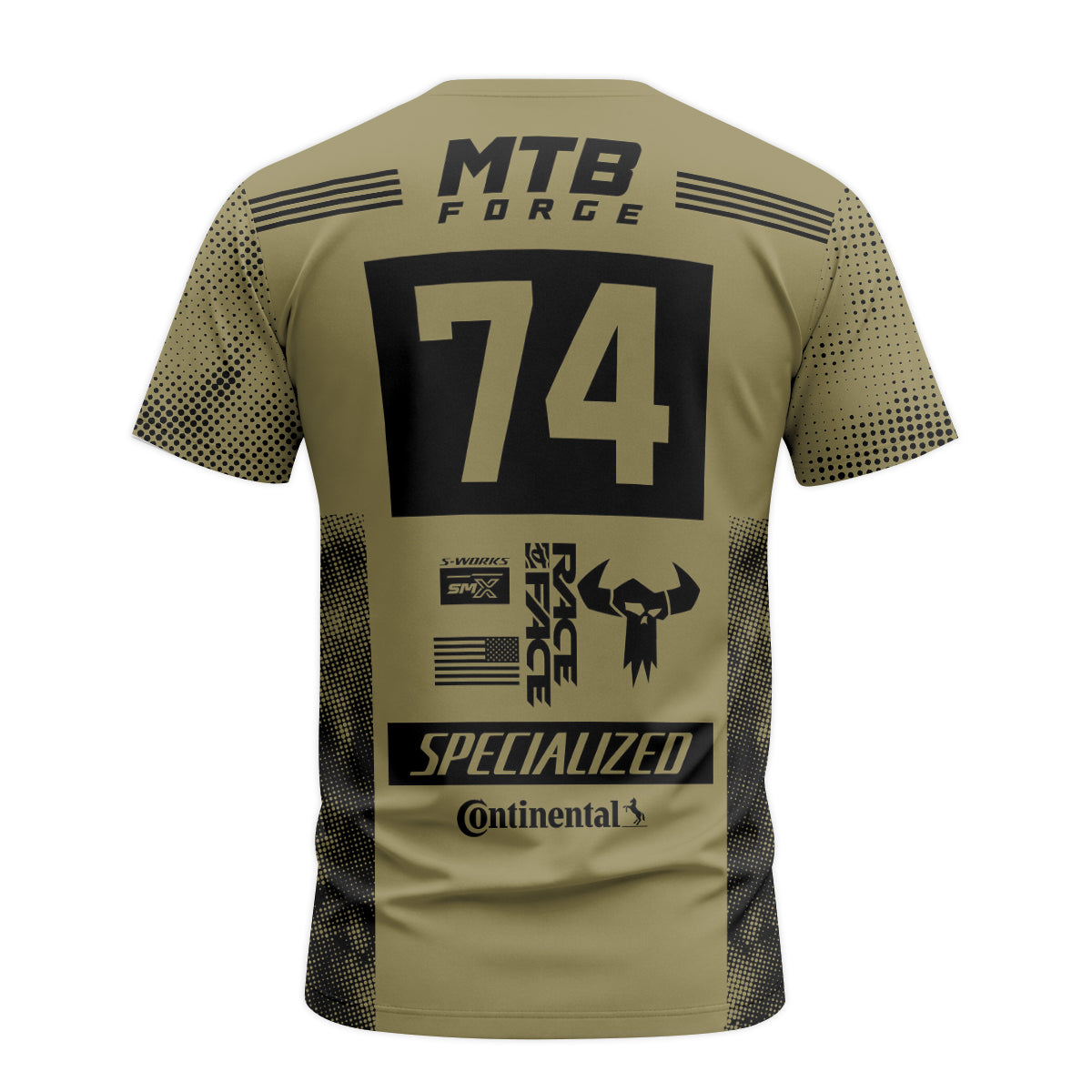 Specialized 74 Khaki Black Short Sleeve Mountain Bike Jersey – Back View Mockup