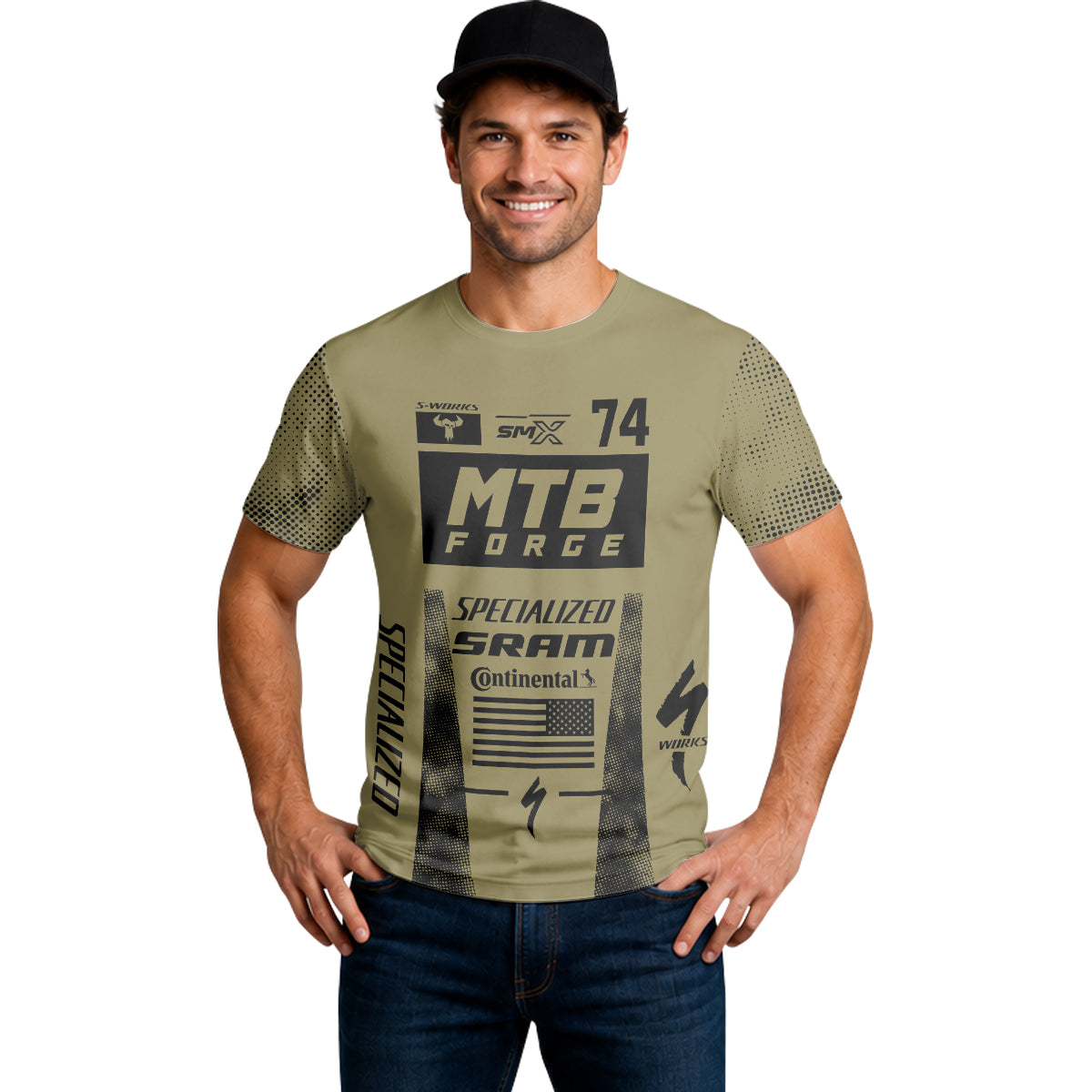 Specialized 74 Khaki Black Short Sleeve Mountain Bike Jersey – Lifestyle View