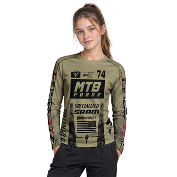 Specialized 74 Khaki Black Youth Long Sleeve Mountain Bike Jersey – Girl Lifestyle View