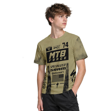 Specialized 74 Khaki Black Youth Short Sleeve Mountain Bike Jersey – Boy Lifestyle View
