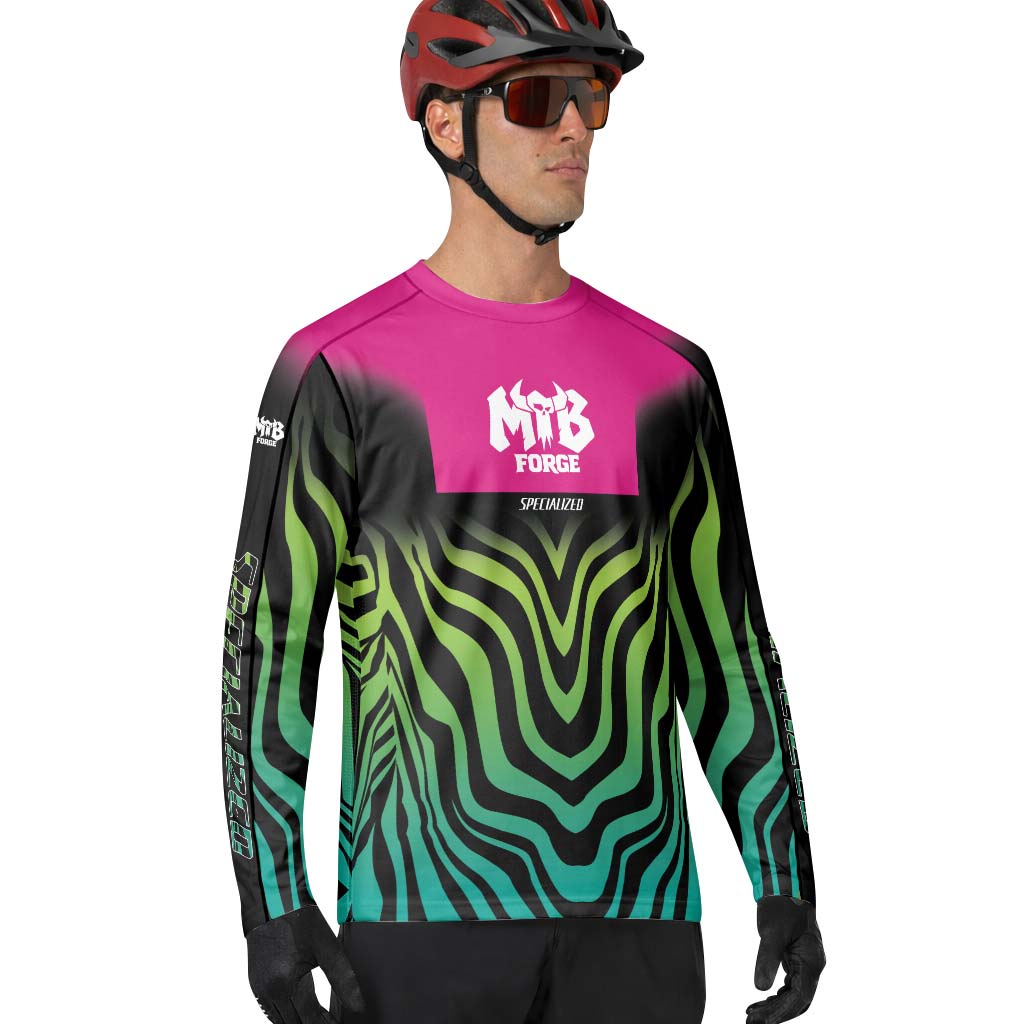 Specialized Fox Pink Black Green Long Sleeve Mountain Bike Jersey - lifestyle view