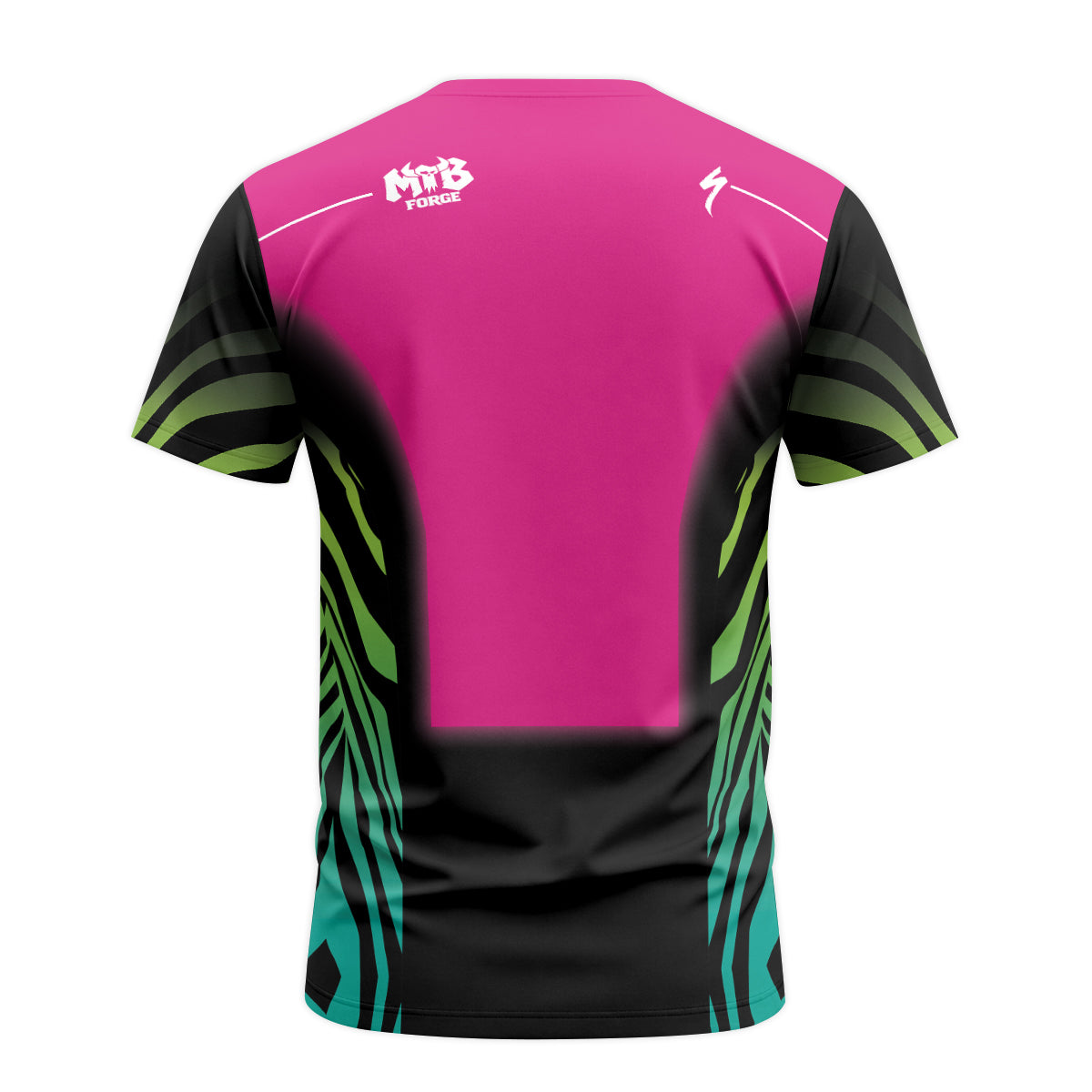 Specialized Fox Pink Black Green Short Sleeve Mountain Bike Jersey - back view mockup