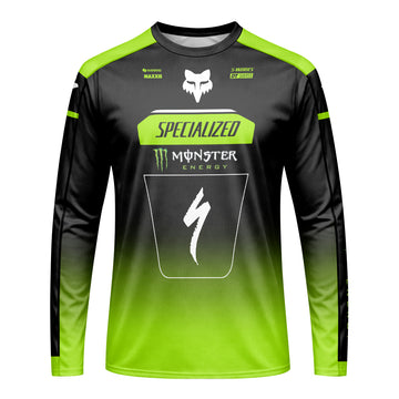 Specialized Monster Energy Black Green Long Sleeve Mountain Bike Jersey - front view mockup