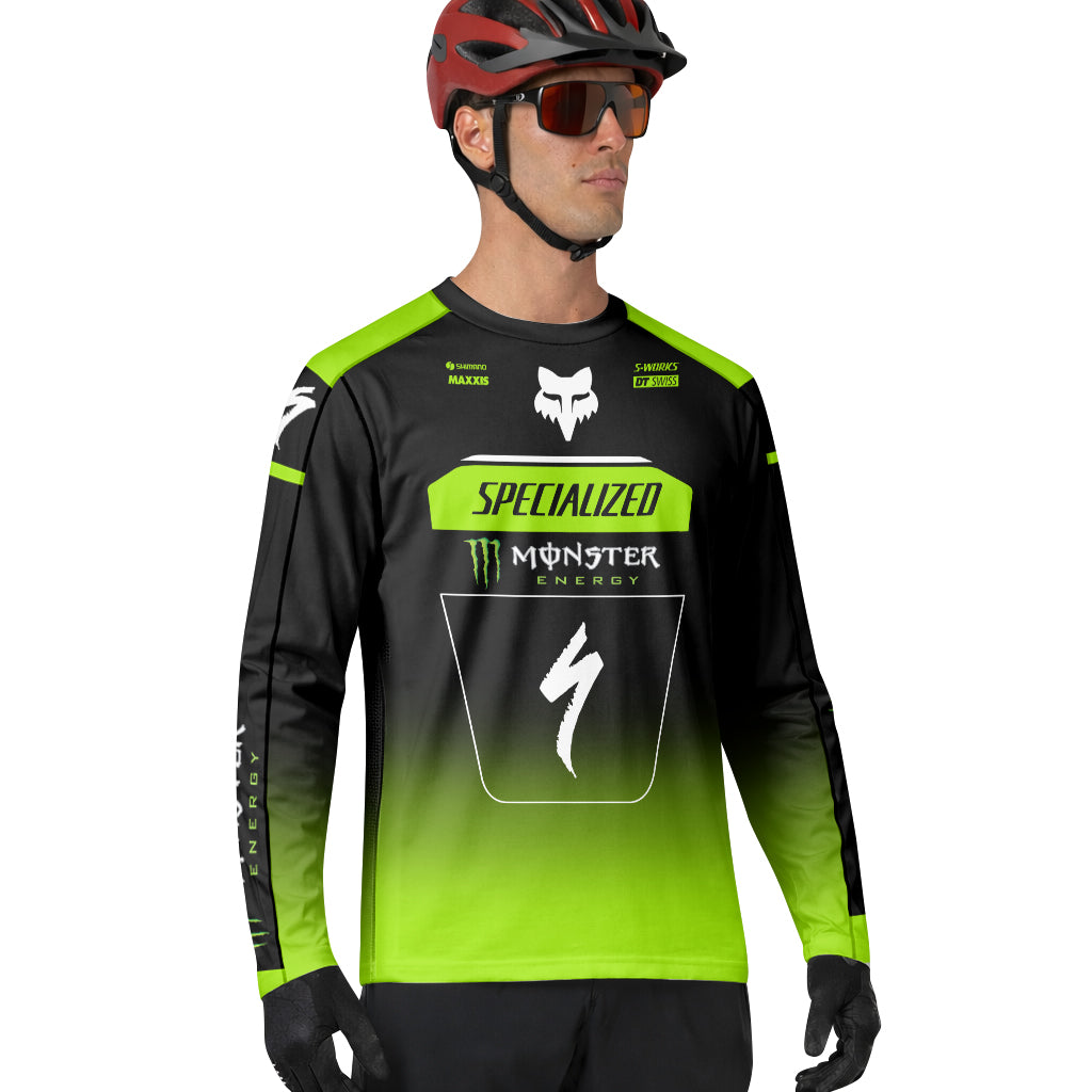 Specialized Monster Energy Black Green Long Sleeve Mountain Bike Jersey - lifestyle view