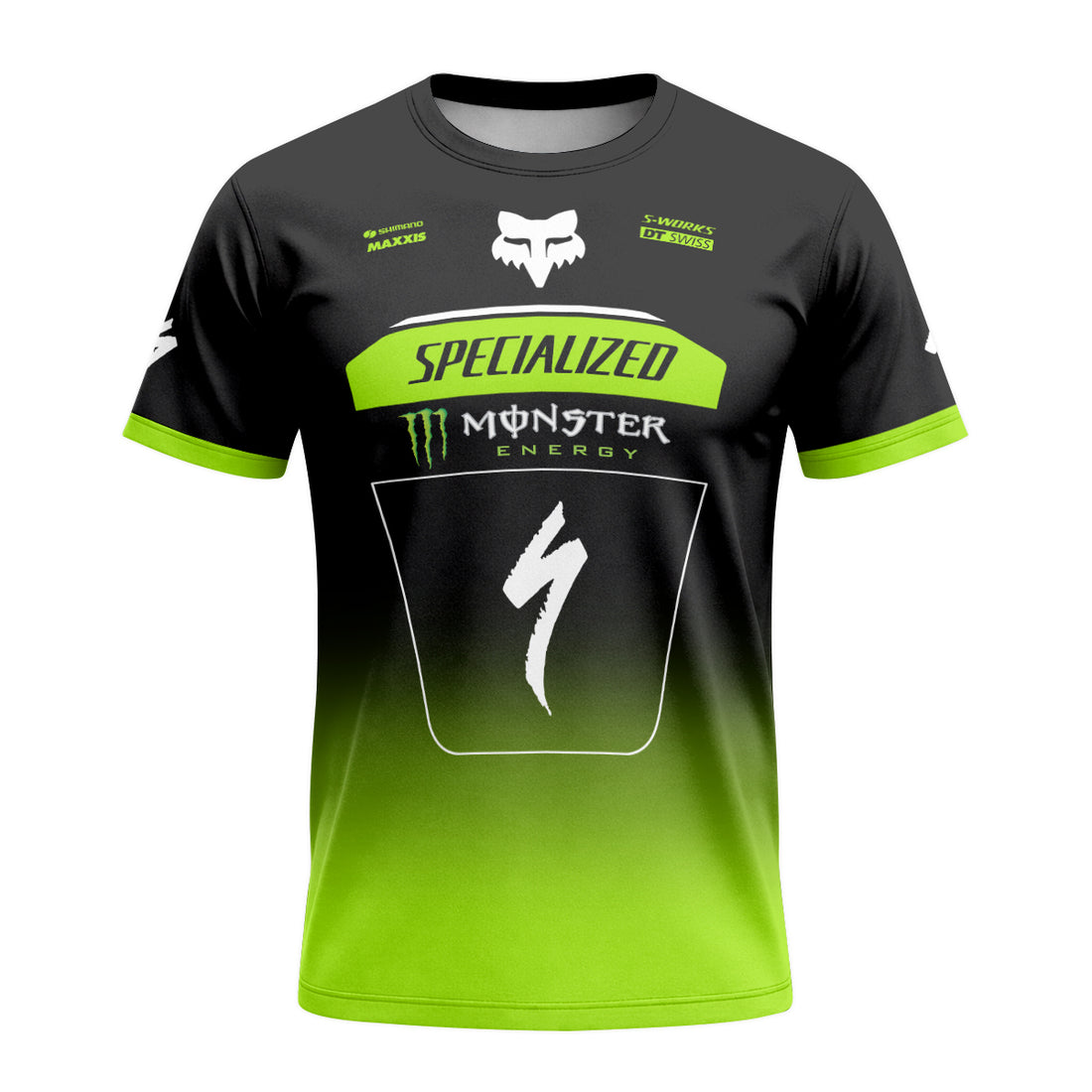 Specialized Monster Energy Black Green Short Sleeve Mountain Bike Jersey - front and back view