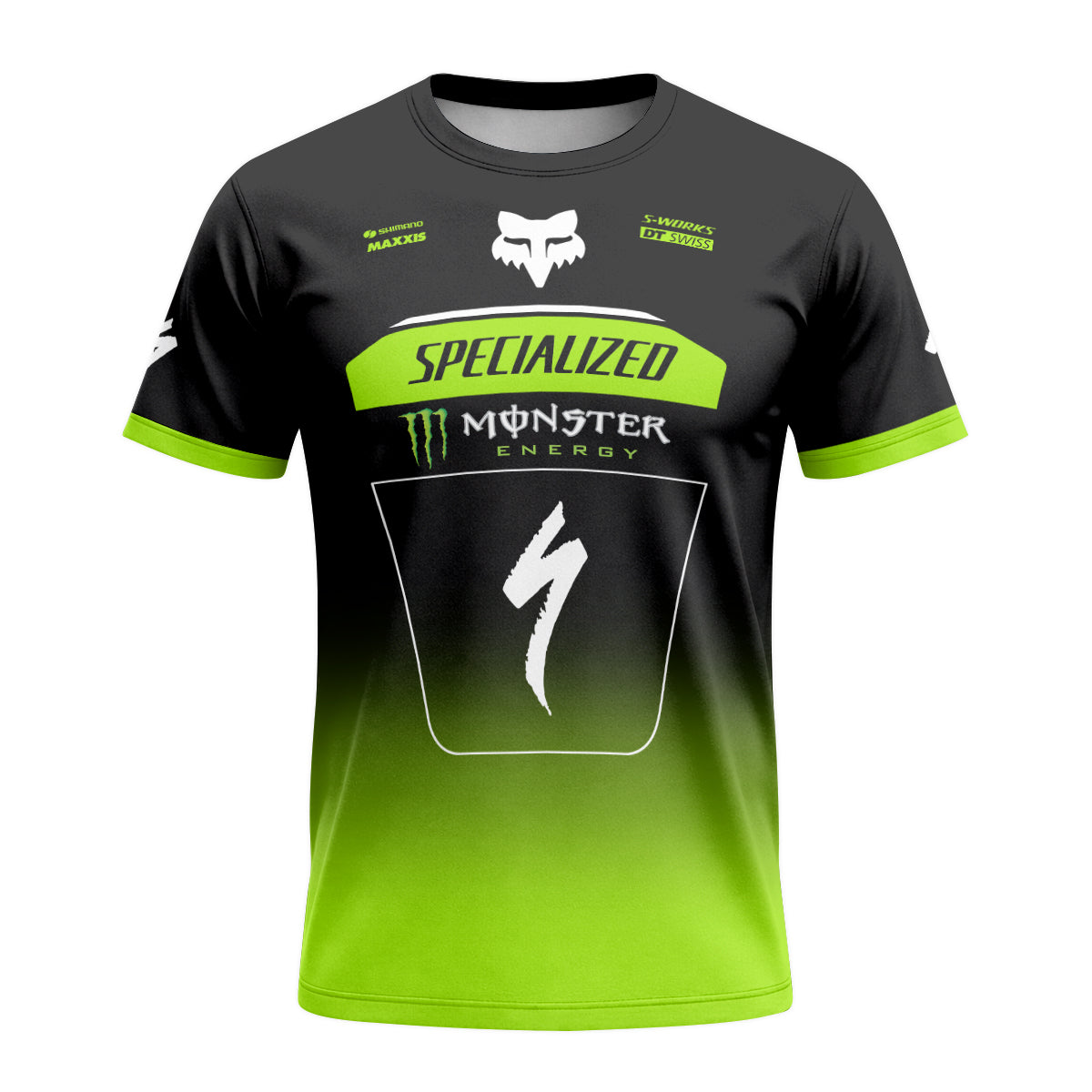 Specialized Monster Energy Black Green Short Sleeve Mountain Bike Jersey - front view mockup