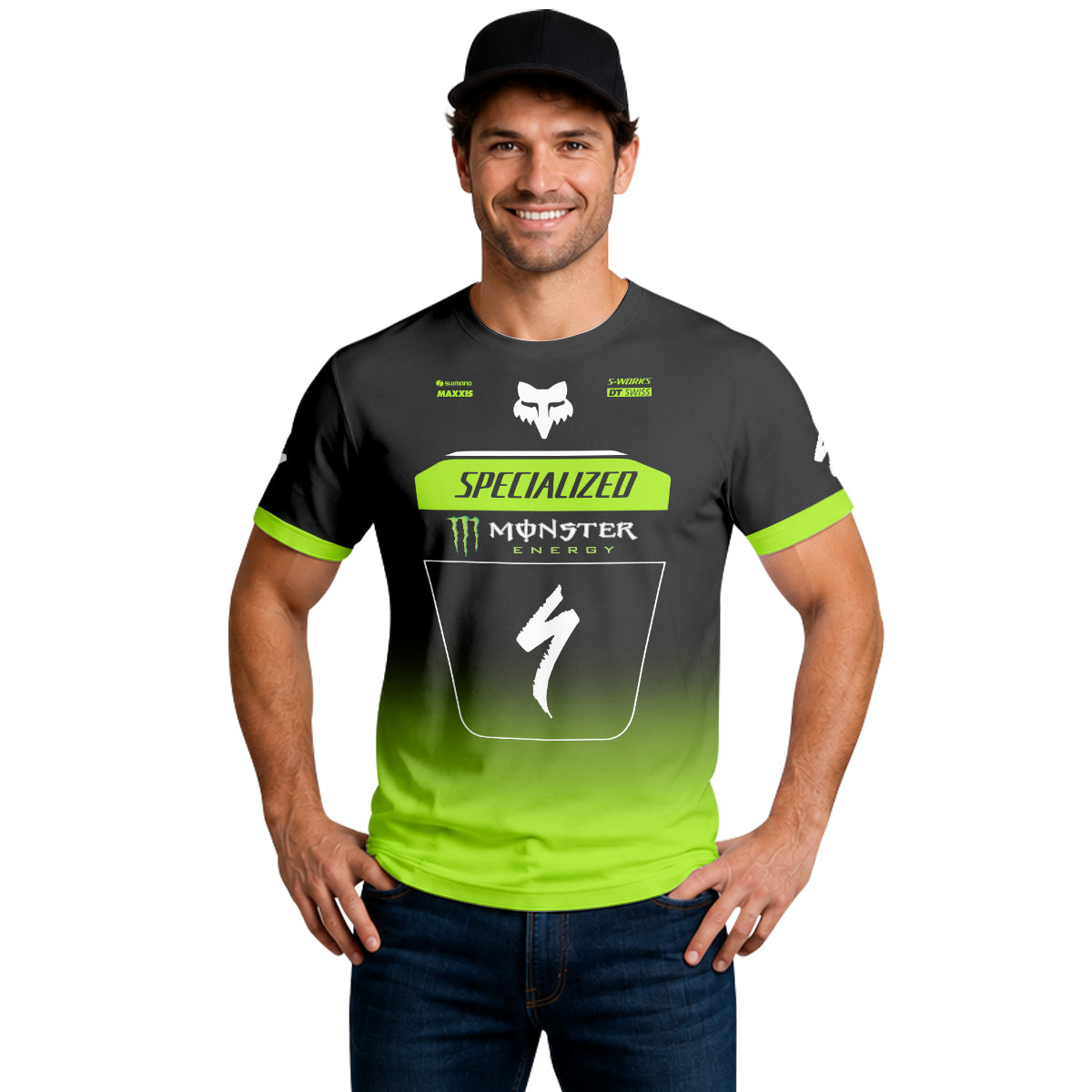 Specialized Monster Energy Black Green Short Sleeve Mountain Bike Jersey - lifestyle view