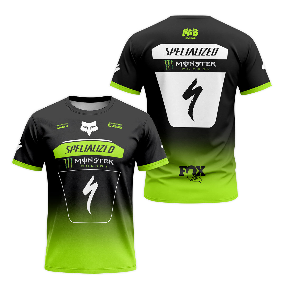 Specialized Monster Energy Black Green Short Sleeve Mountain Bike Jersey - front and back view