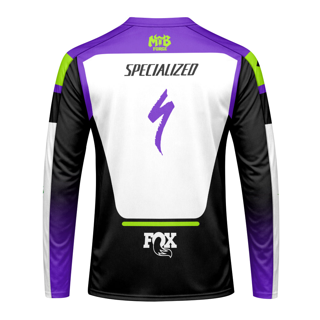 Specialized Monster Energy Purple White Long Sleeve Mountain Bike Jersey - front view mockup