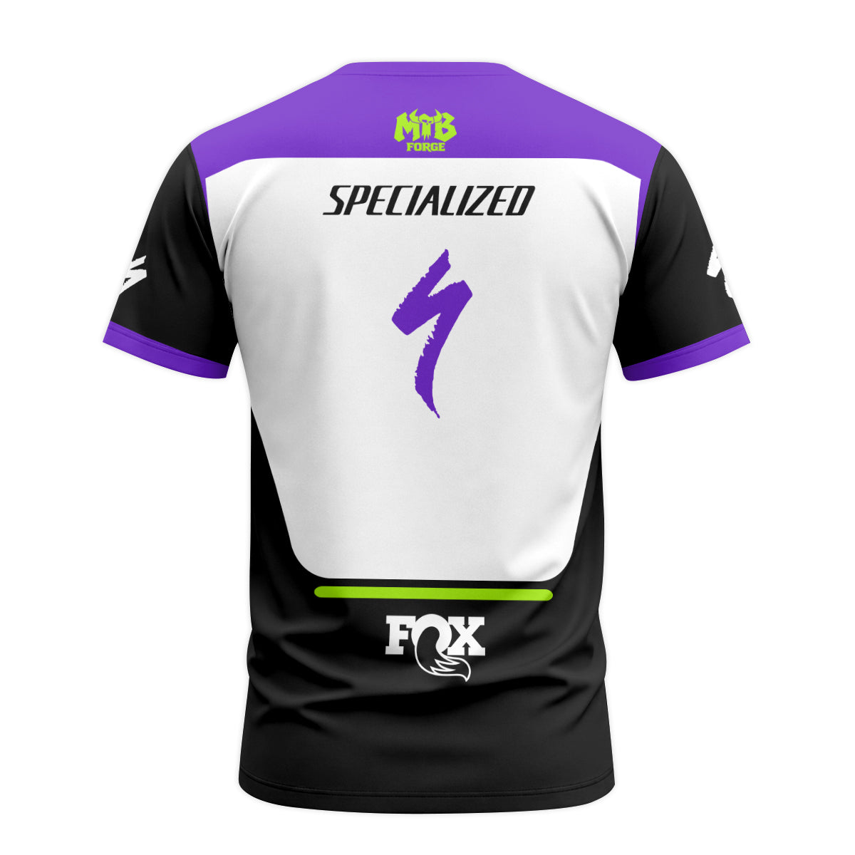 Specialized Monster Energy Purple White Short Sleeve Mountain Bike Jersey - back view mockup