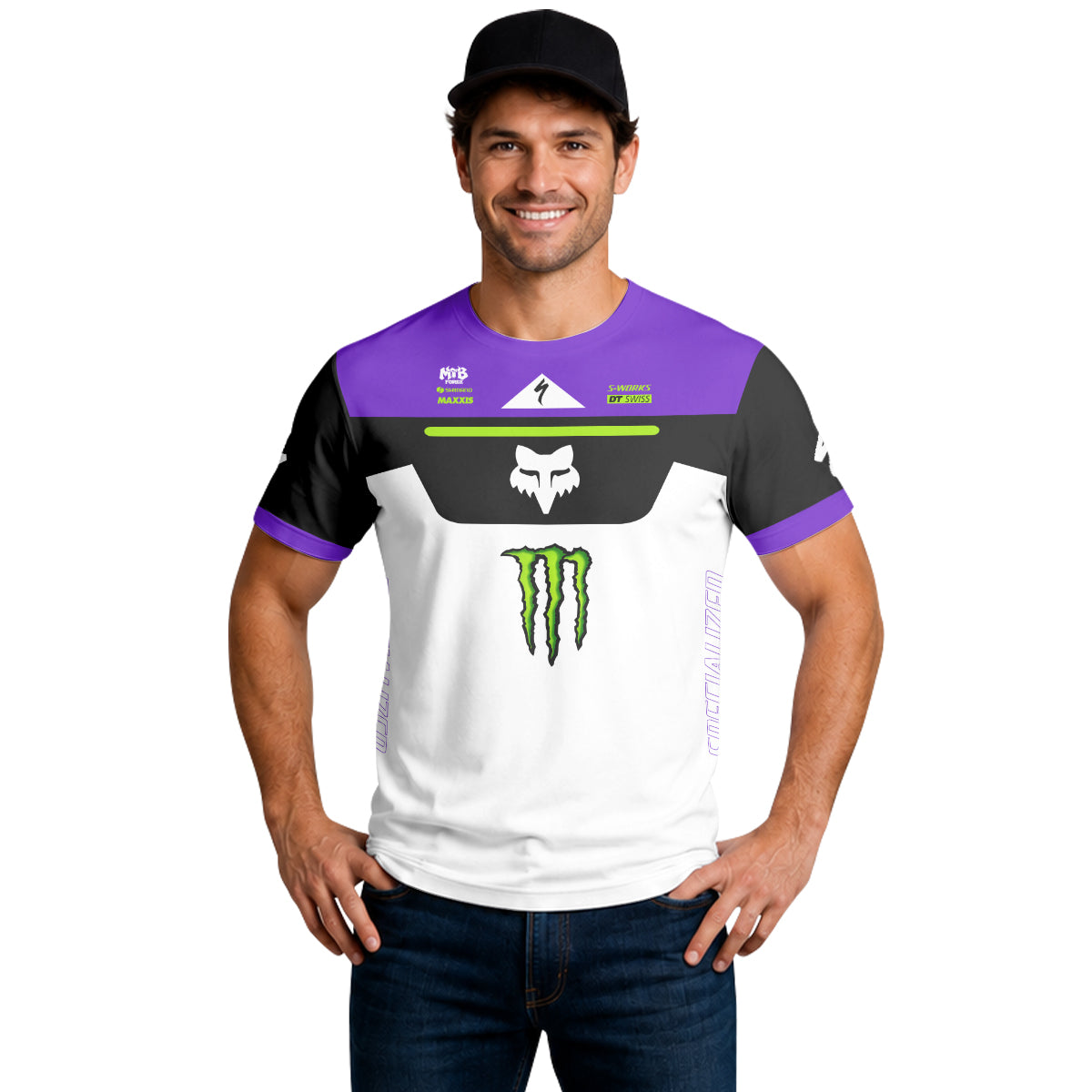 Specialized Monster Energy Purple White Short Sleeve Mountain Bike Jersey - lifestyle view