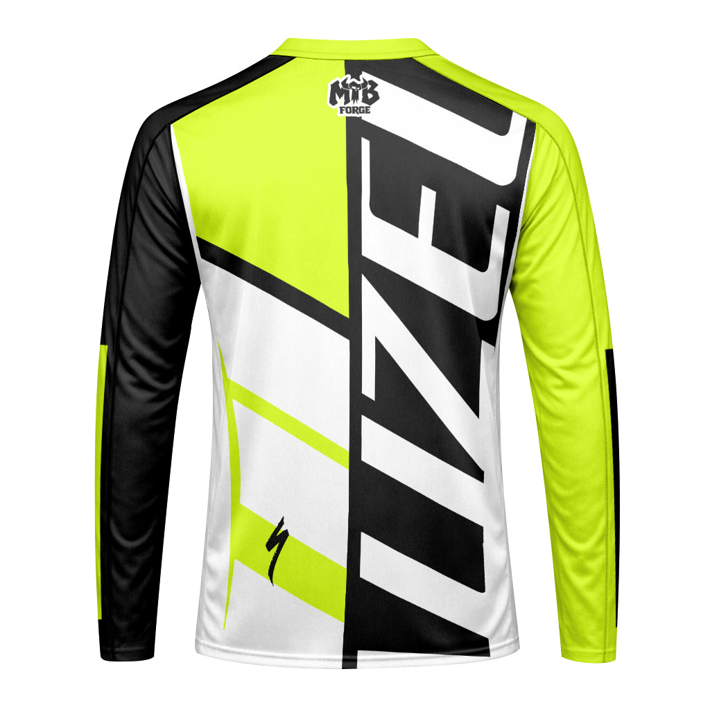 Specialized Neon Yellow Black White Long Sleeve Mountain Bike Jersey - front view mockup