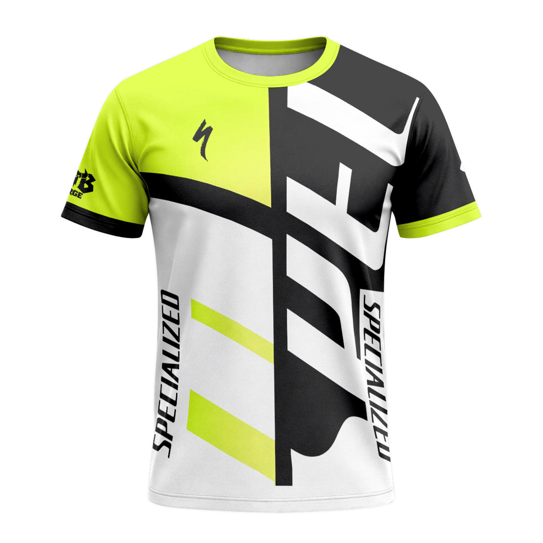 Specialized Neon Yellow Black White Short Sleeve Mountain Bike Jersey - front and back view