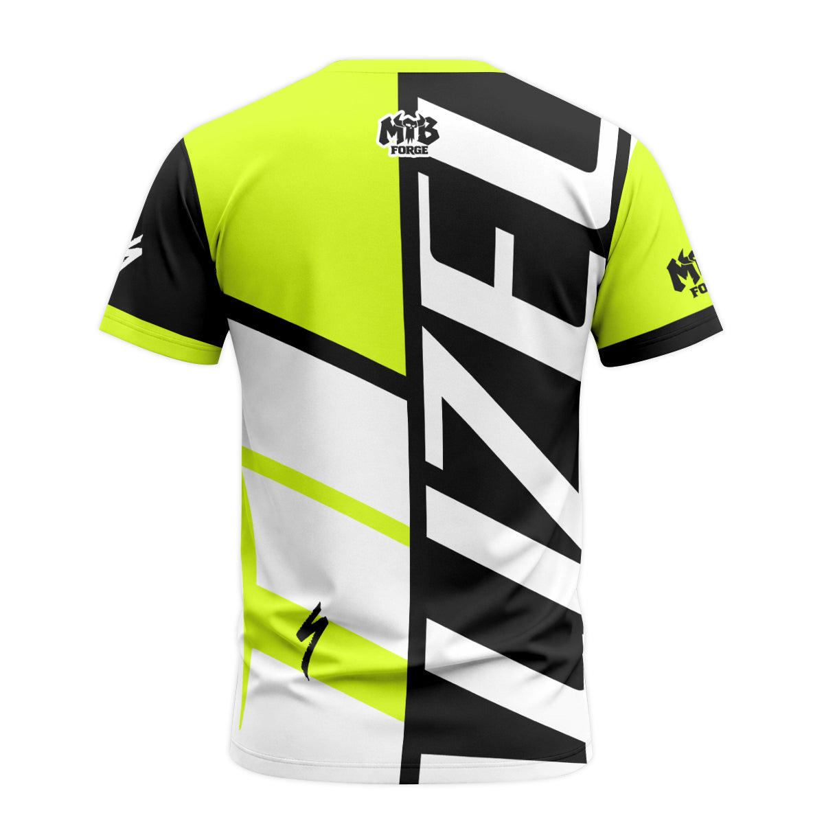 Specialized Neon Yellow Black White Short Sleeve Mountain Bike Jersey - back view mockup