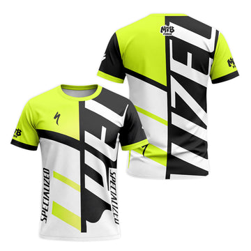 Specialized Neon Yellow Black White Short Sleeve Mountain Bike Jersey - front and back view
