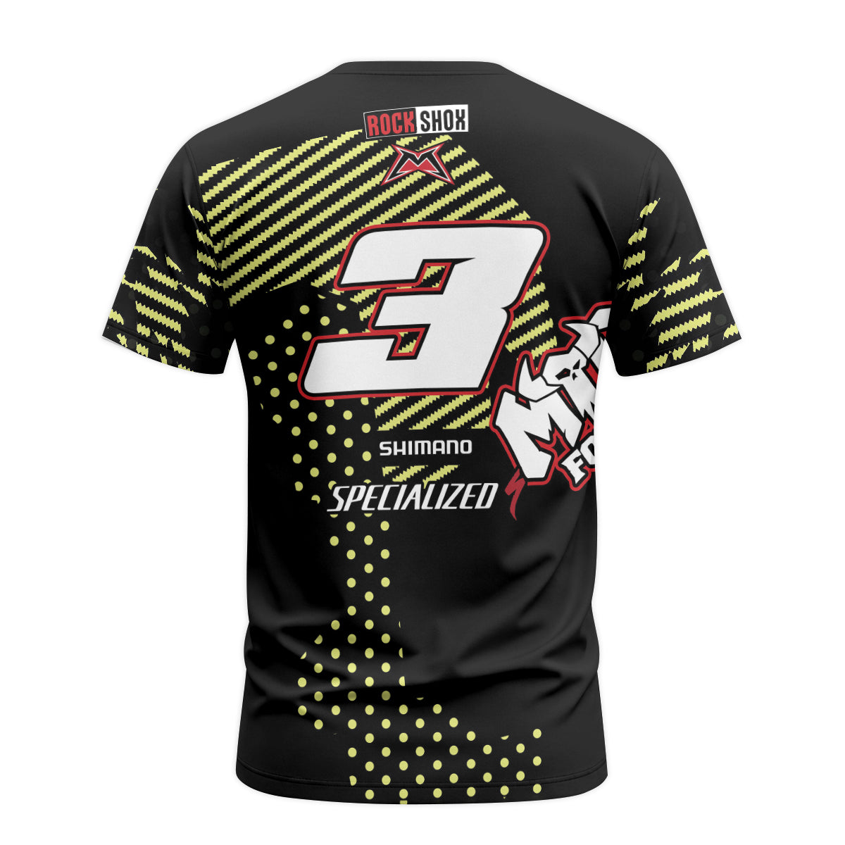 Specialized Number 3 Black Neon Short Sleeve Mountain Bike Jersey – Back View Mockup