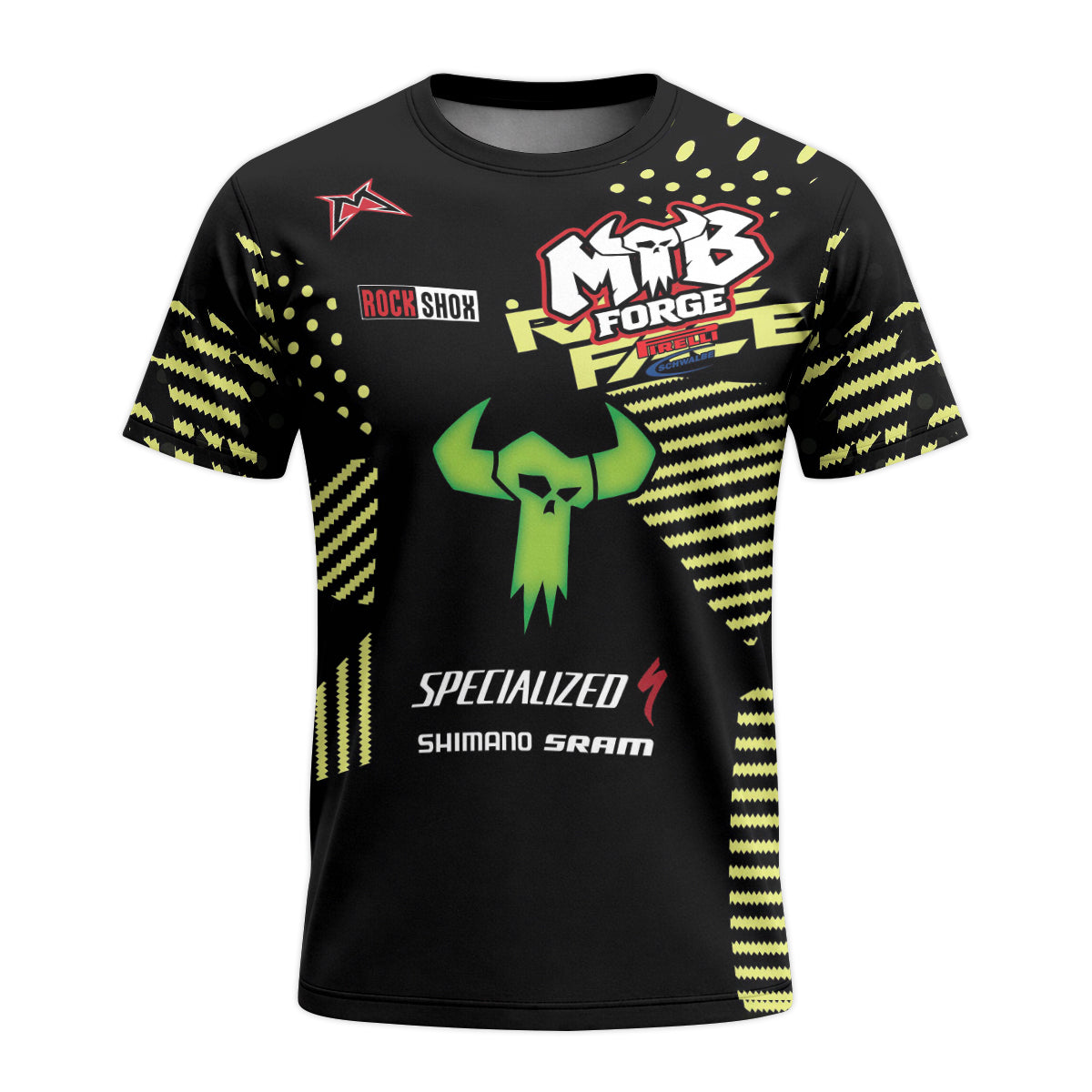 Specialized Number 3 Black Neon Short Sleeve Mountain Bike Jersey – Front View Mockup
